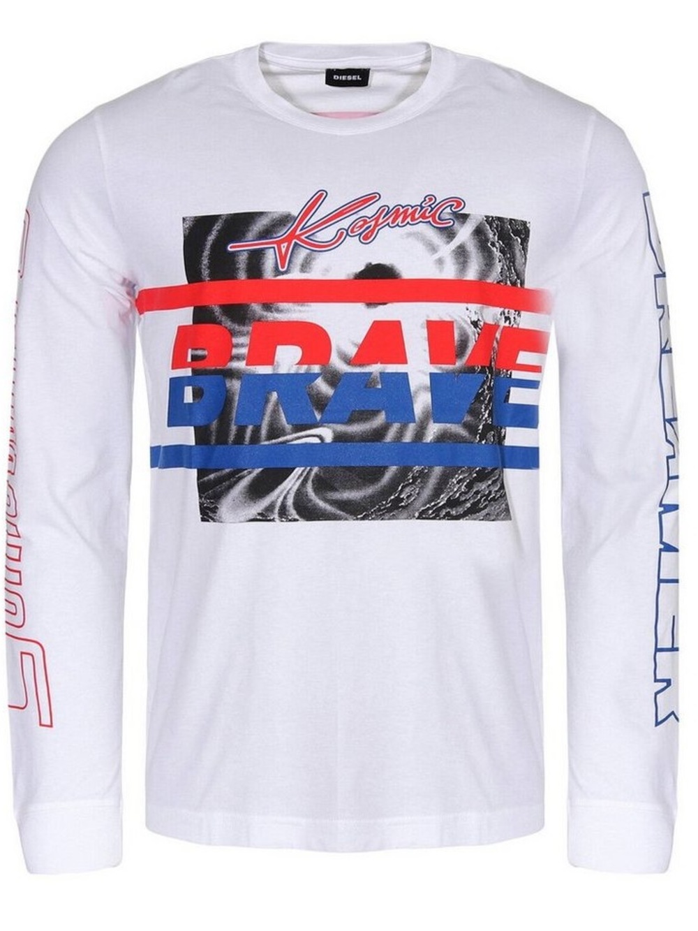 Diesel Cosmic Brave Long Sleeve Graphic T-Shirt White Size Large Y2K Streetwear